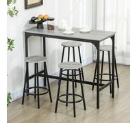 HOMCOM 5 Piece Bar Table and Stools Set with Metal Frame Grey