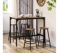 HOMCOM 5 Piece Bar Table & Stools Set with Metal Frame in Brown HOMCOM Brown