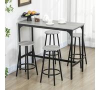 HOMCOM 5 Piece Bar Table and Stools Set w/ Metal Frame Grey, Grey
