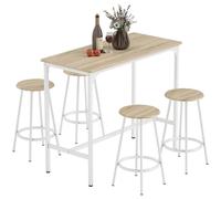 Homcom 5 Piece Bar Table And Stools Set With Metal Frame Natural Wood Natural