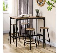 HOMCOM 4 Seater Rustic Brown Wood and Metal Bar Table and Stool Set - Wilko