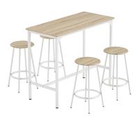 HOMCOM 5 Piece Bar Table Set for 4 with Stools, Metal Frame, Footrest for Kitchen Natural Wood