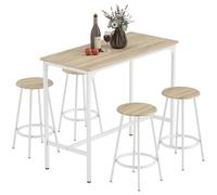 HOMCOM 5 Piece Bar Table and Stools Set with Metal Frame Natural Wood - MDF, Metal - Natural wood, White - Industrial style