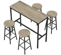 HOMCOM 5 Piece Bar Set, Industrial Kitchen and Chair Set Grey Wood Effect