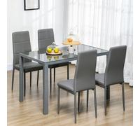 HOMCOM 5 Piece Dining Set Table And 4 Chairs Set For 4 Persons Kitchen Glasstop, Grey