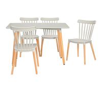 HOMCOM 5 Piece Dining Table and Chairs Set with Wood Legs for Small Spaces - Grey