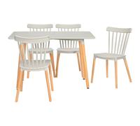 HOMCOM 5 Piece Dining Table and Chairs Set with Wood Legs for Small Spaces - Grey