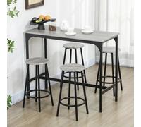 HOMCOM 4 Seater Grey Wood and Metal Bar Table and Stool Set - Wilko