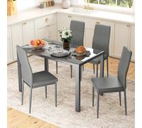 HOMCOM 5 Piece Dining Set Table And 4 Chairs Set For 4 Persons Kitchen Glasstop, Grey
