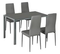 HOMCOM 5-Piece Kitchen Dining Table Set with 4 Faux Leather Metal Frame Chairs Glass Tabletop Desk for Dining Room - Kitchen - Dinette - Grey | TJ Hu