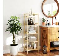 HOMCOM 5-Tier Bamboo Bathroom Storage Shelf with Adjustable Rack, Natural, Yellow