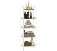 HOMCOM 5-Tier Bamboo Bathroom Storage Shelf with Adjustable Rack, White