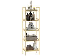 HOMCOM 5-Tier Bamboo Bathroom Storage Shelf with Adjustable Rack - Natural wood finish | TJ Hughes