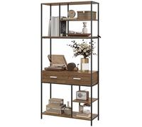 HOMCOM 5 Tier Bookcase, Industrial Book Shelf with 2 Drawers and Metal Frame, Bookshelf for Home Office, Study, Living Room, Brown