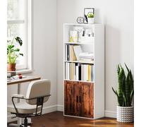 HOMCOM 5-Tier Bookcase, Tall Bookshelf with Adjustable Shelf, Rustic Brown - Rustic Brown