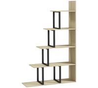 HOMCOM 5-Tier Bookcase, Wooden Ladder Bookshelf Display Stand, Oak