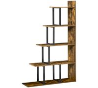 HOMCOM 5-Tier Bookcase, Wooden Ladder Bookshelf Display Stand, Rustic Brown