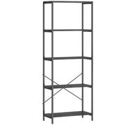 HOMCOM 5-Tier Bookshelf, Industrial Bookcase with Metal Frame - Dark Grey and Black