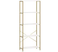 HOMCOM 5-Tier Bookshelf, Modern Bookcase with Metal Frame - White and Gold Tone