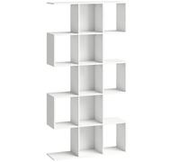 HOMCOM 5-Tier Bookshelf, S Shaped Geometric Bookcase with 15 Compartments, White Wood Effect