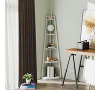 HOMCOM 5-Tier Corner Shelf, Shelving Unit with Adjustable Feet, Natural Wood - 37.5W x 37.5D x 160H cm - Steel, Particleboard - White