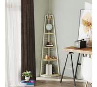 HOMCOM 5-Tier Corner Shelf, Shelving Unit with Adjustable Feet, Natural Wood - 37.5W x 37.5D x 160H cm - Steel, Particleboard - Natural wood finish, white