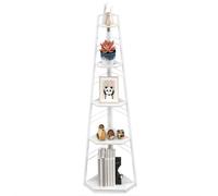 HOMCOM 5-Tier Corner Shelf, Shelving Unit with Adjustable Feet - White