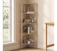 HOMCOM 5-Tier Corner Storage Shelf for Living Room, Natural Wood Finish