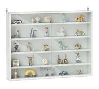 HOMCOM 5-Tier Display Cabinet Glass Door Cabinet with Adjustable Shelves Wall-Mounted Display Case for Playroom Bedroom White