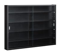 HOMCOM 5-Tier Display Cabinet Glass Door Cabinet with Adjustable Shelves Wall-Mounted Display Case for Playroom Bedroom Black