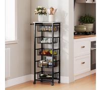 HOMCOM 5-Tier Kitchen Island on Wheels with 5 Pull-Out Baskets, Light Grey HOMCOM Light Grey