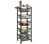 Homcom 5-Tier Kitchen Island On Wheels With 5 Pull-Out Baskets, Light Grey Light Grey