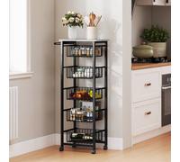 HOMCOM 5-Tier Kitchen Island on Wheels with 5 Pull-Out Baskets, Light Grey HOMCOM Light Grey