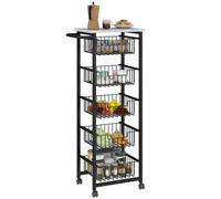 HOMCOM 5-Tier Kitchen Trolley on Wheels with Marble-Effect Top Light Grey
