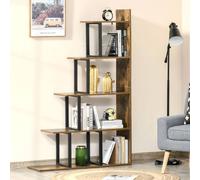 HOMCOM 5-Tier Ladder Shelf Display Plant Stand Home Office Ladder Rustic Brown, Brown