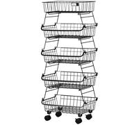 Homcom 5 Tier Storage Trolley Cart Vegetable Rack With Wheels For Kitchen In Black Black
