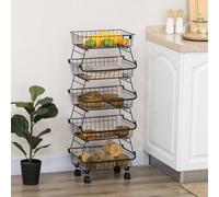 Homcom 5 Tier Storage Trolley Cart Vegetable Rack With Wheels For Kitchen In Black Black One Size