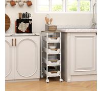 HOMCOM 5-Tier Storage Trolley on Wheels w/ Pull-Out Drawers Rolling Utility Cart in White HOMCOM White