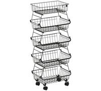 HOMCOM 5 Tier Storage Trolley, Stackable Fruit Vegetable Cart for Kitchen, Living Room, 40 x 2 x 97 cm, Black