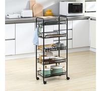 Homcom 5 Tier Utility Rolling Cart With Removable Mesh Baskets, Black