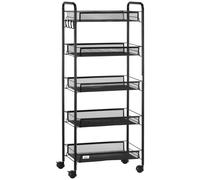 Homcom 5 Tier Utility Rolling Cart With Removable Mesh Baskets, Black, Black