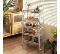 Homcom 5 Tier Utility Rolling Cart With Removable Mesh Baskets, White