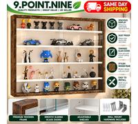 HOMCOM 5 Tier Wall Display Cabinet Shelving Unit Glass Doors Brown