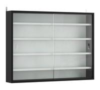 HOMCOM 5-Tier Wall Display Cabinet, Wall Mounted Display Case w/ 4 Adjustable Shelves, Glass Doors, 60x80cm, Black and White
