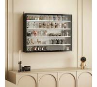 HOMCOM 5-Tier Wall Display Shelf Cabinet with Glass Doors, Black and White