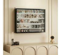 HOMCOM 5-Tier Wall Display Shelf Cabinet with Glass Doors, Black and White, Black