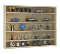 HOMCOM 5-Tier Wall Display Shelf Unit Cabinet w/ 4 Adjustable Shelves Glass Doors Home Office Ornaments 60x80cm Oak Oak