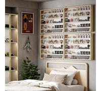 HOMCOM 5-Tier Wall Display Shelf Unit Cabinet w/ Adjustable Shelves Glass Doors in Light Brown | Size: Small HOMCOM Light Brown Small