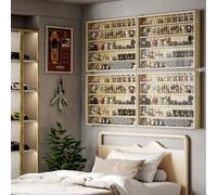 HOMCOM 5-Tier Wall Display Shelf Unit Cabinet w/ Shelves Glass Doors in Light Brown | Size: Small HOMCOM Light Brown Small