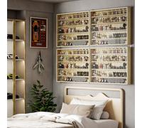 HOMCOM 5-Tier Wall Display Shelf Unit Cabinet w/ Shelves Glass Doors Oak, Brown